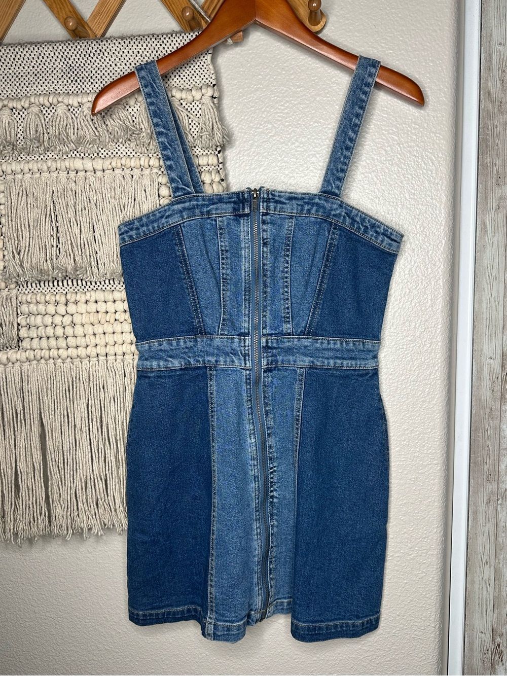 wild fable Blue Denim Mini Dress fit & flare dress with Contrast Stitching